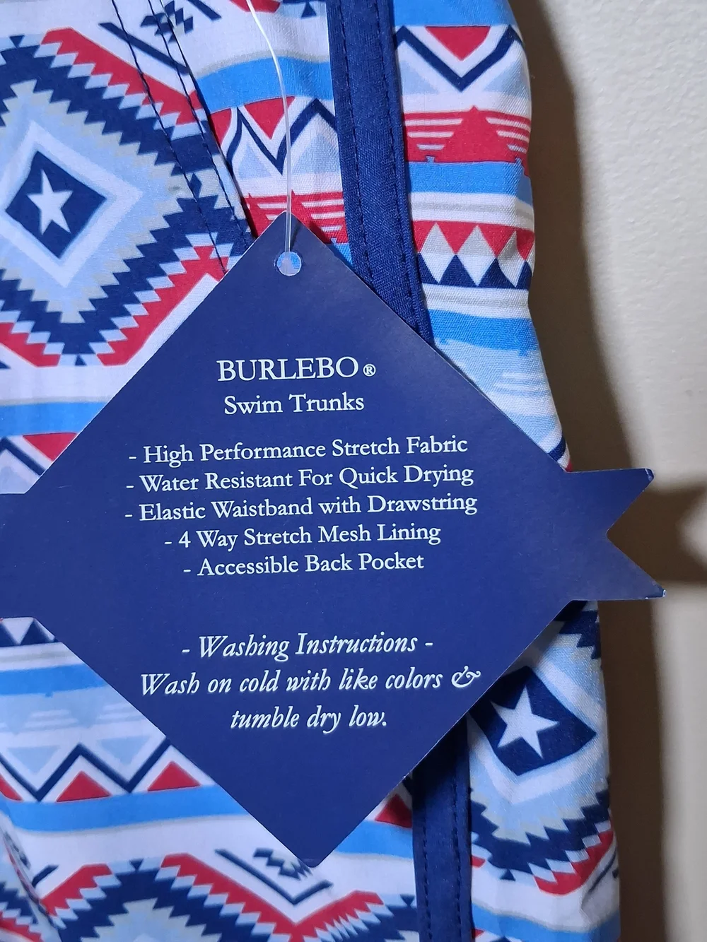Burlebo Youth NWT Patriotic Aztec Swim Trunks; Size XL (14-16); Lined